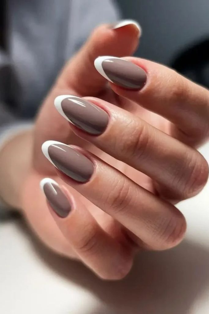 Mocha nails with marshmallow French tips.