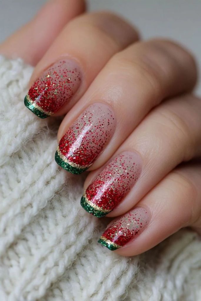 Green mistletoe red berry nails.