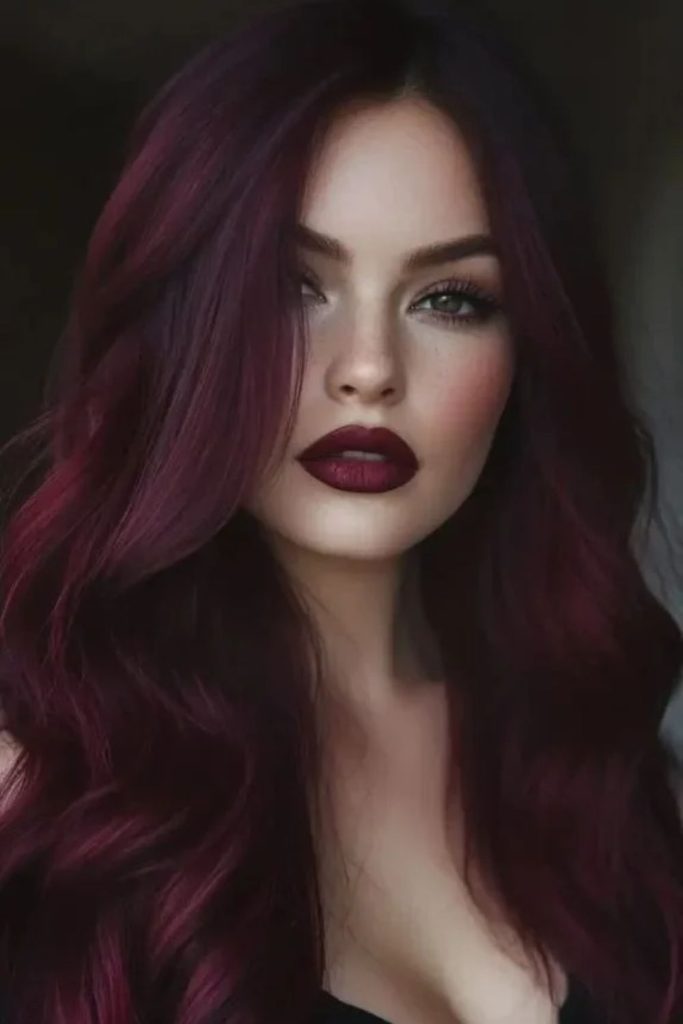 Midnight cherry glossy dark hair