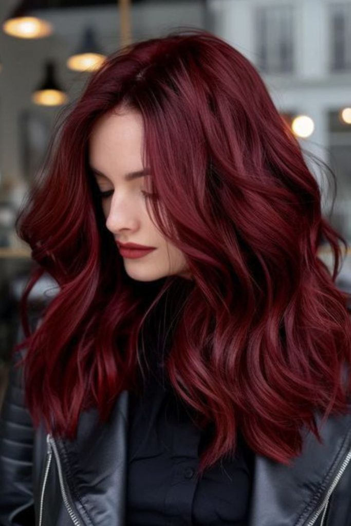 Midnight velvet red hair with depth.