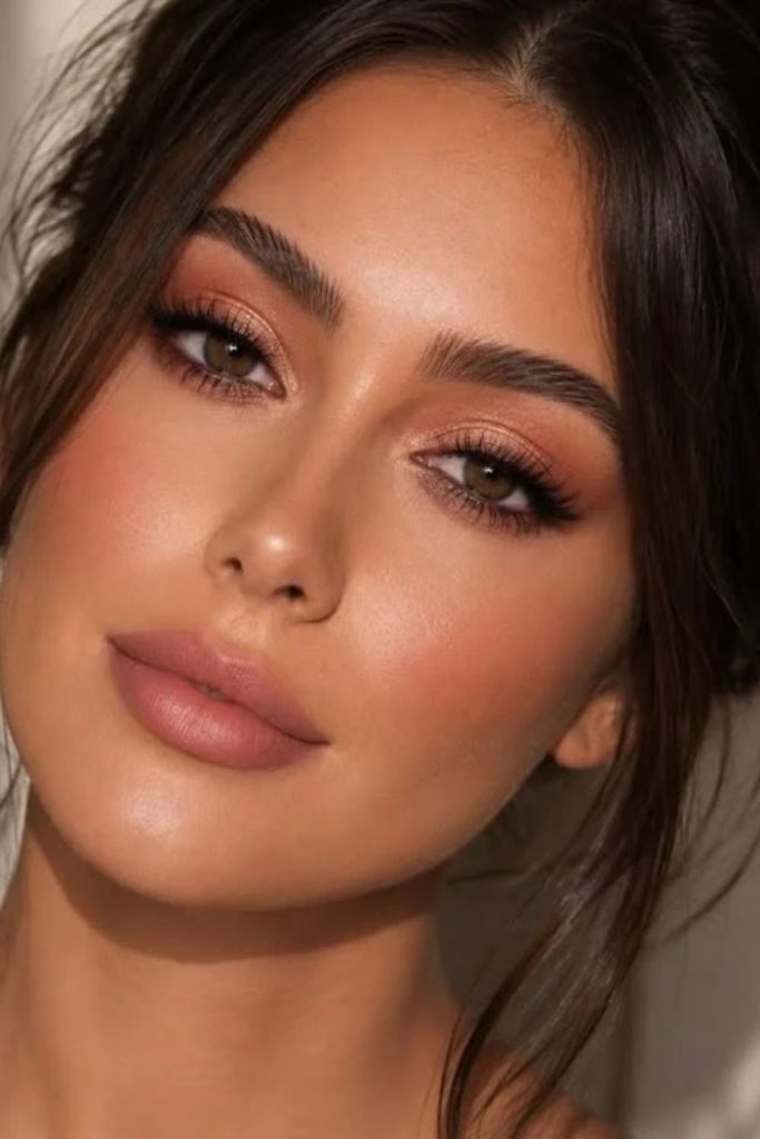 Mocha blush romantic makeup style