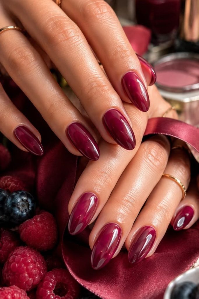 Mocha burgundy abstract swirl nails