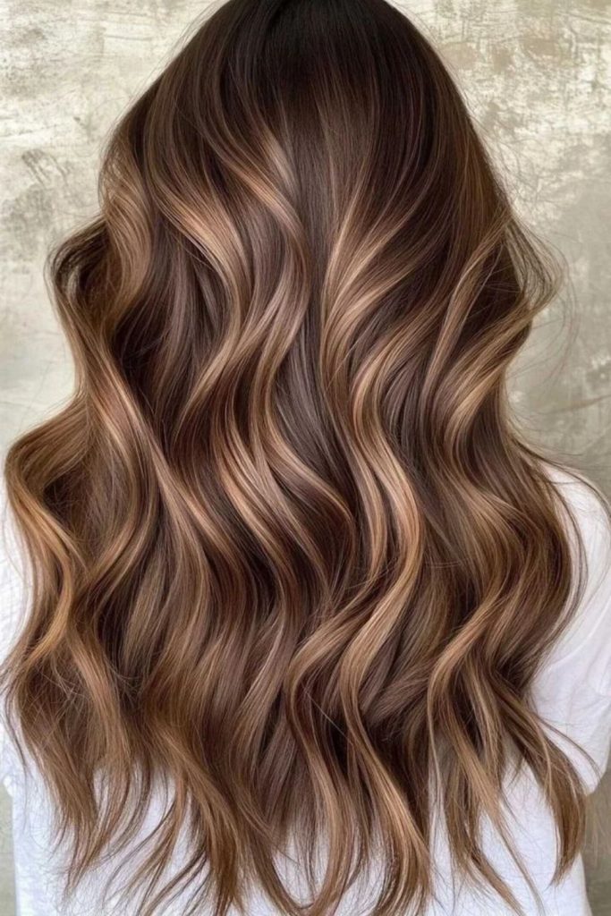 Mocha chai brunette with caramel accents.