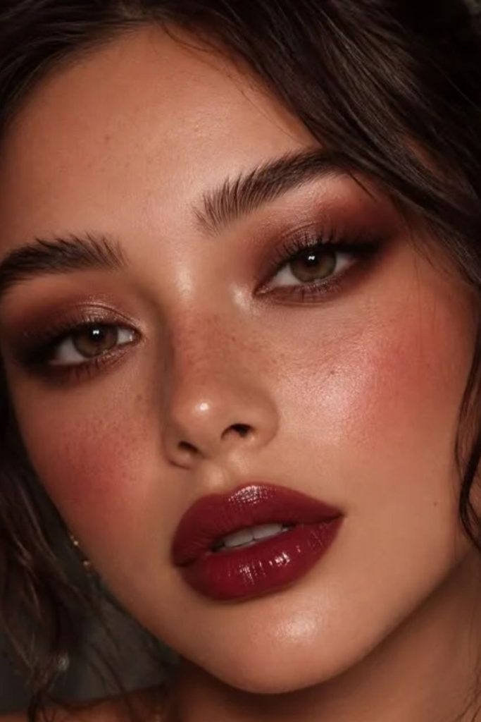 Mocha cherry bold makeup style