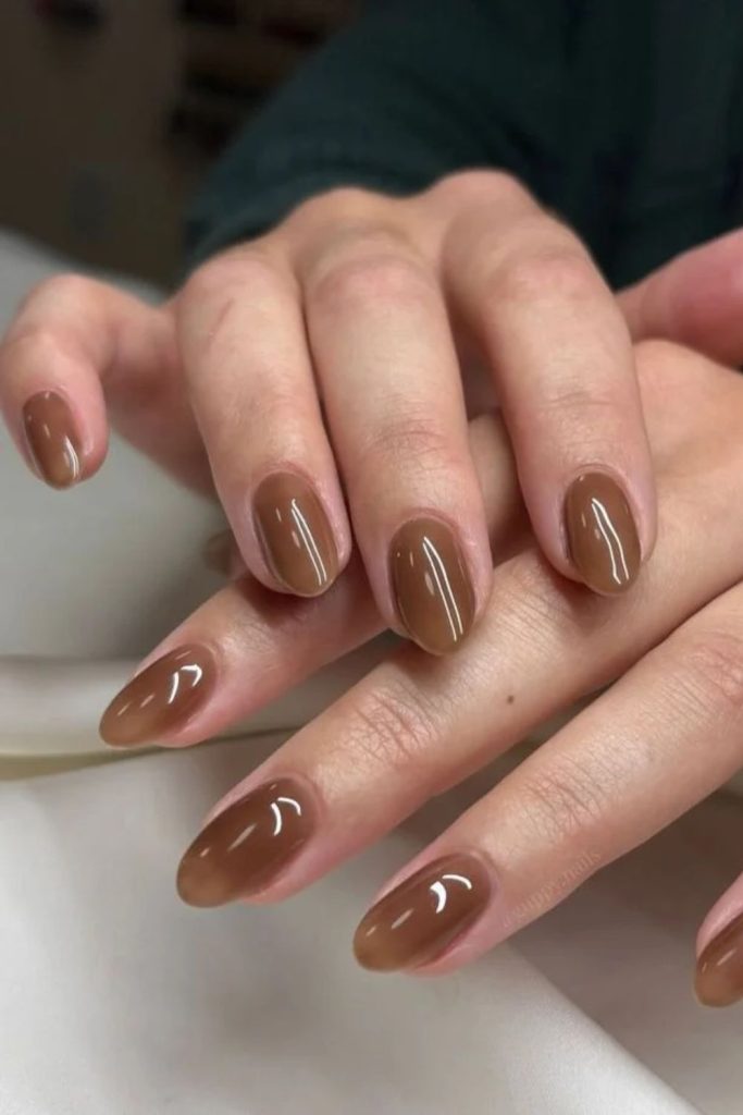 Rich mocha brown jelly nails.