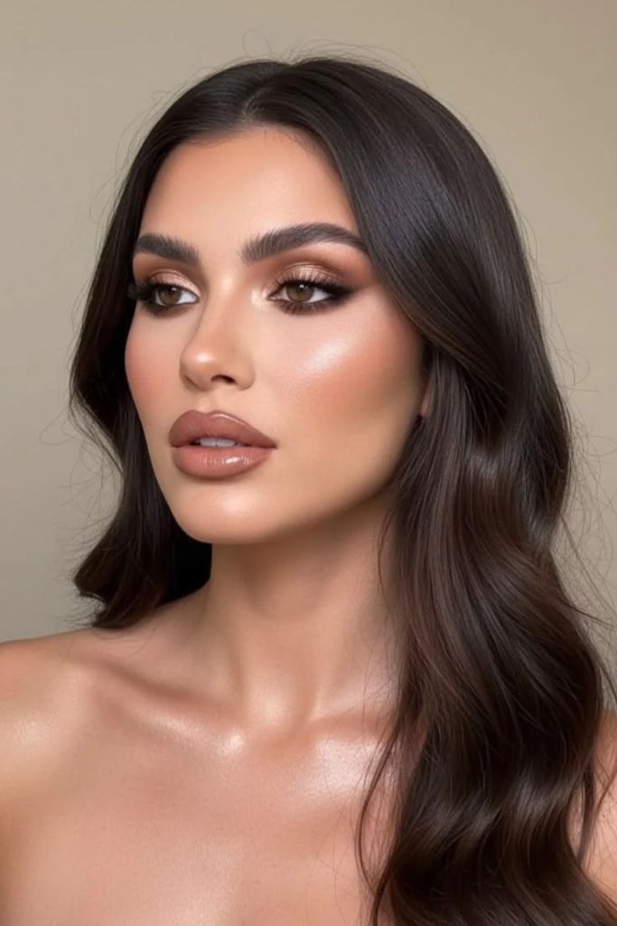 Mocha velvet glow makeup look