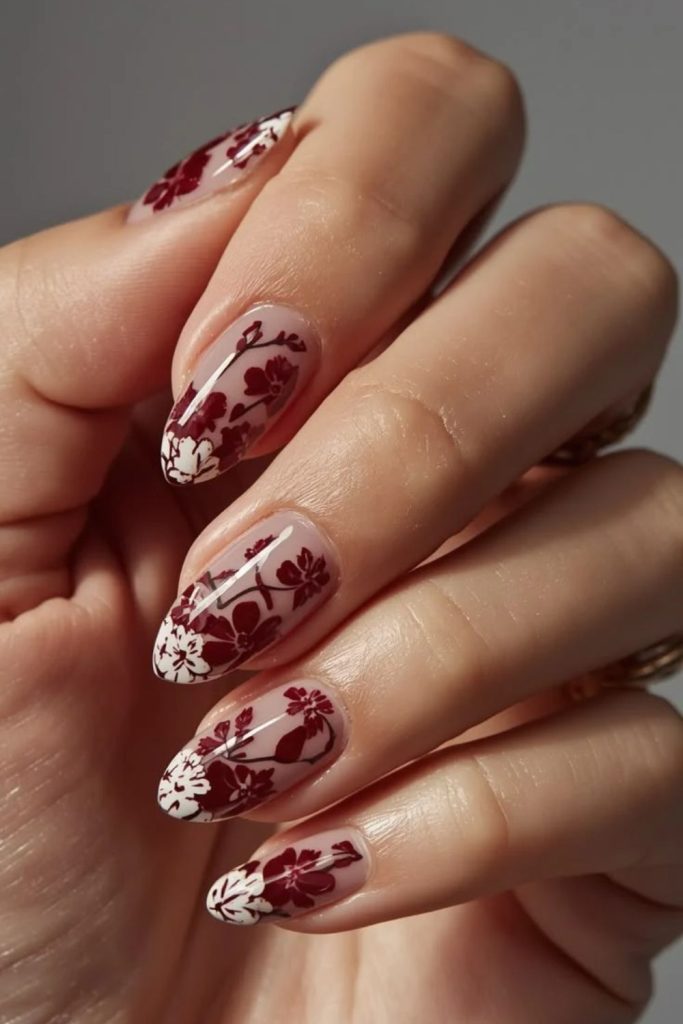 Mulled wine botanical burgundy nails