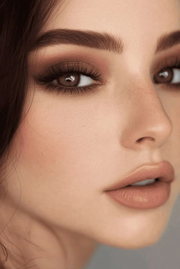 Nude mocha natural makeup look