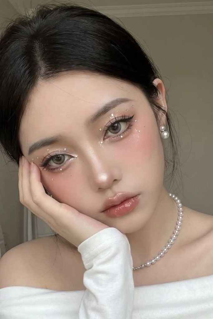 Pearl doe eyes makeup look.