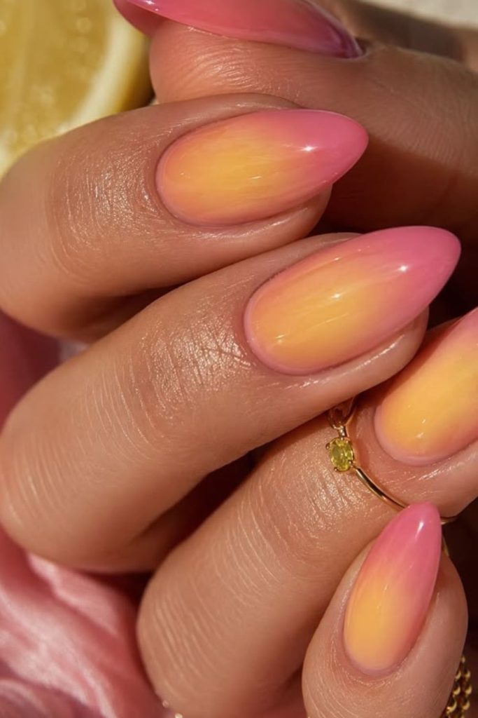 Fresh pink lemonade jelly nails.