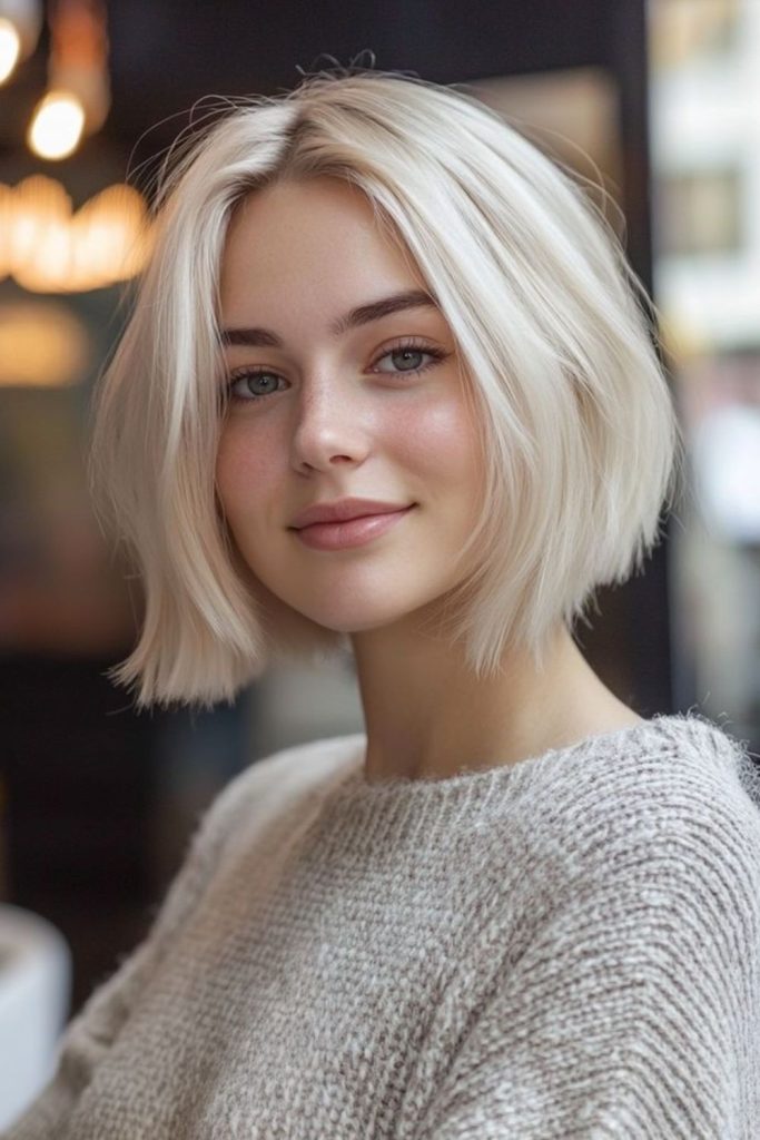 Platinum airy pixie bob hairstyle.