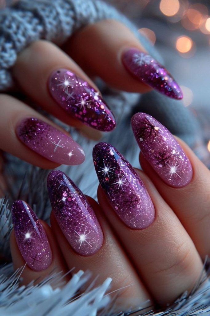 Sparkling confetti sugar plum nails.