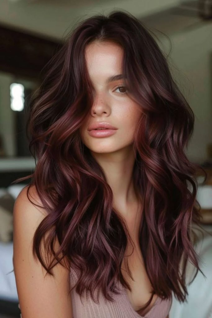 Plum mahogany hair with subtle dimension.
