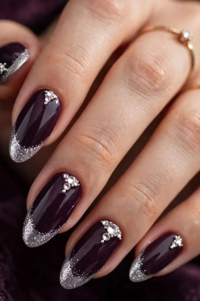 Rhinestone embellished sugar plum nails.
