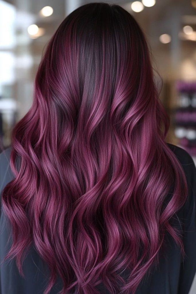 Raspberry plum vibrant layered fantasy hair.