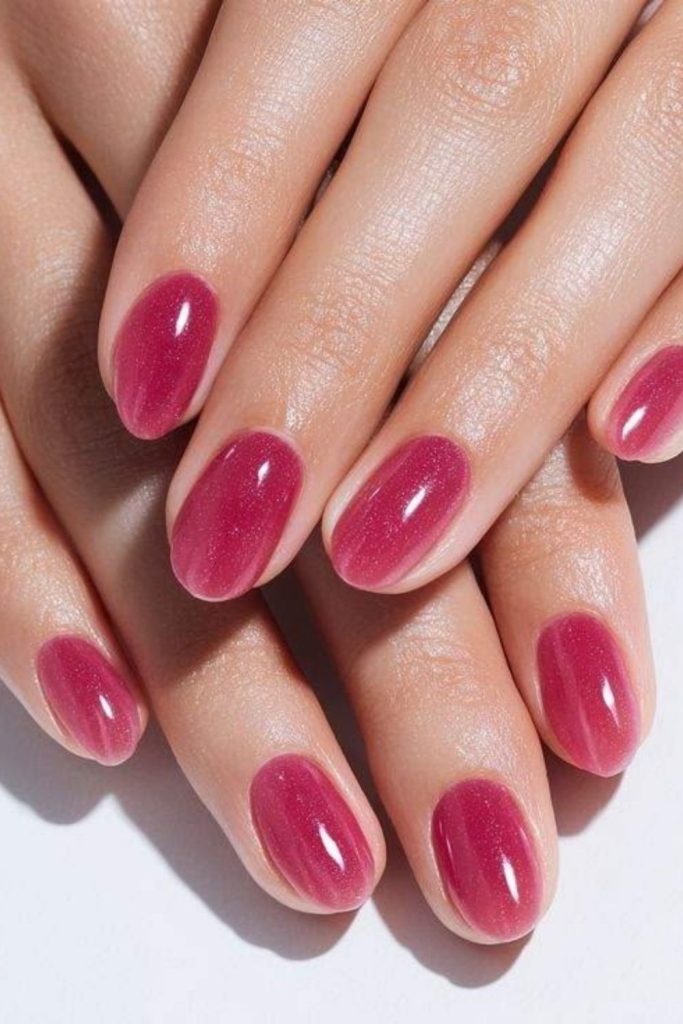 Vibrant raspberry sorbet jelly nails.