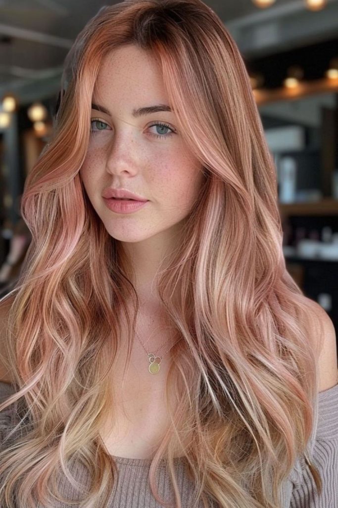 Rose gold highlights on natural hair.