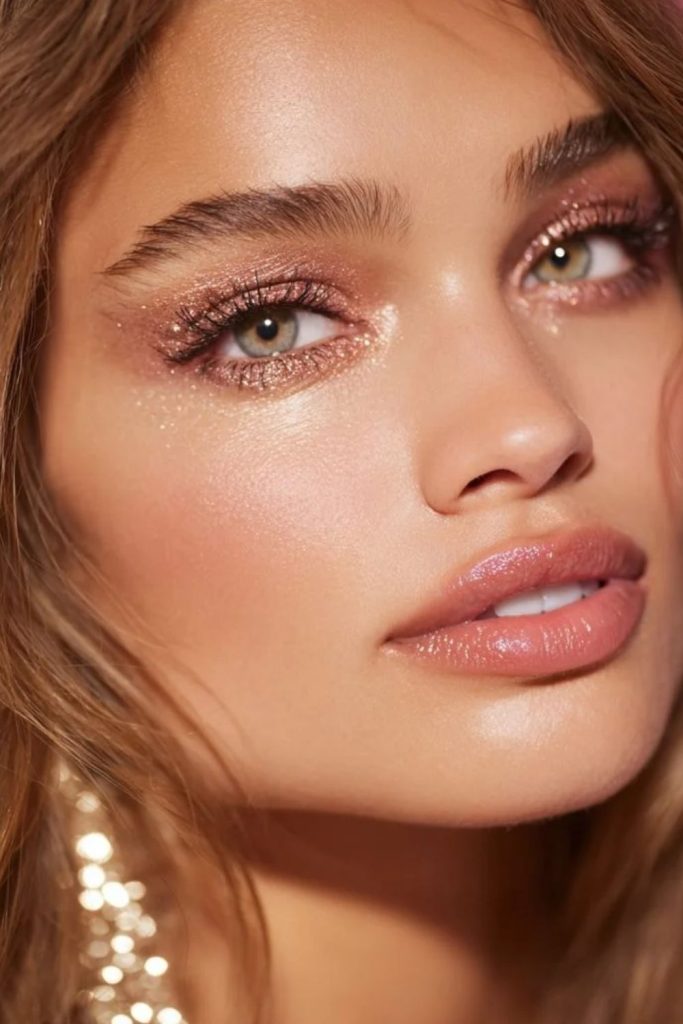 Rose gold glowing siren eye makeup.