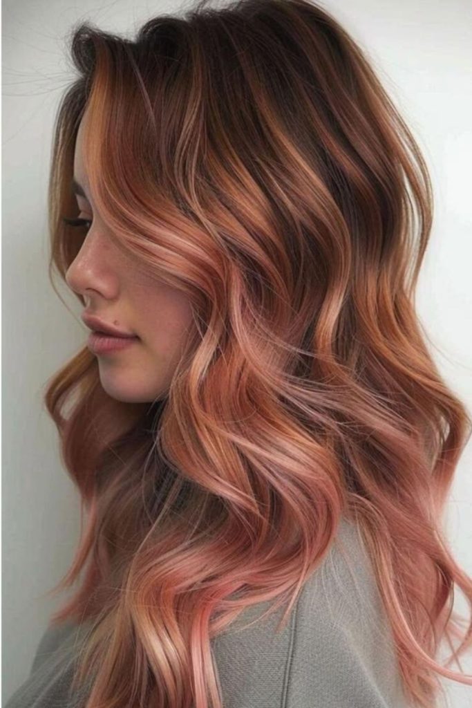 Rosy copper cascade with long waves.