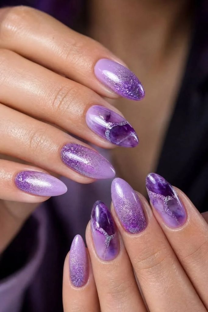 Elegant royal sugar plum nails.