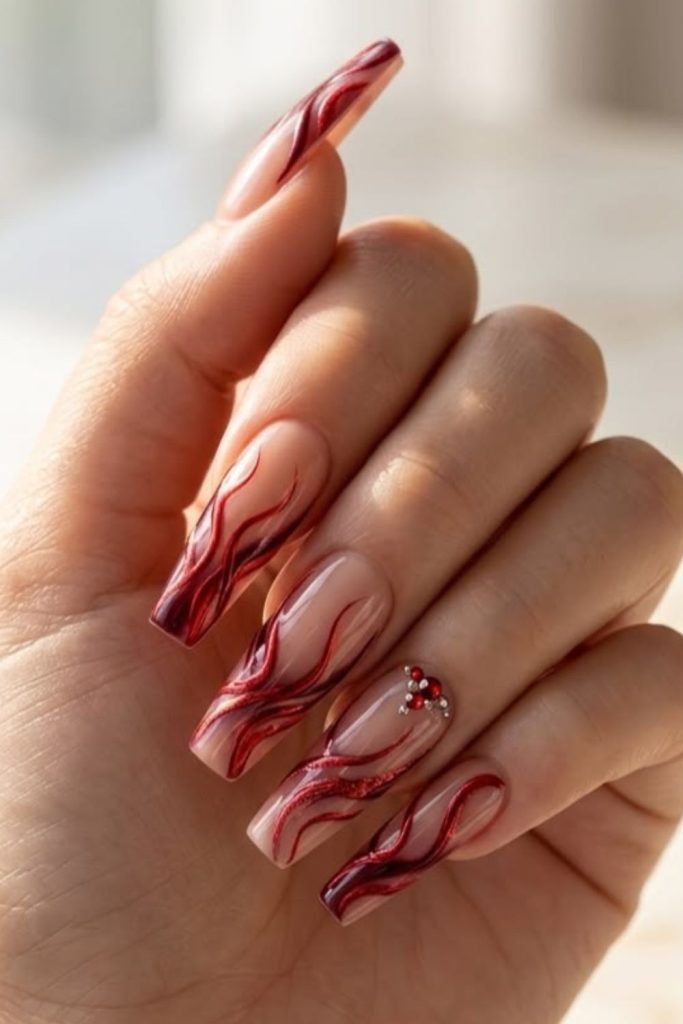 Ruby flame tip coffin nails.