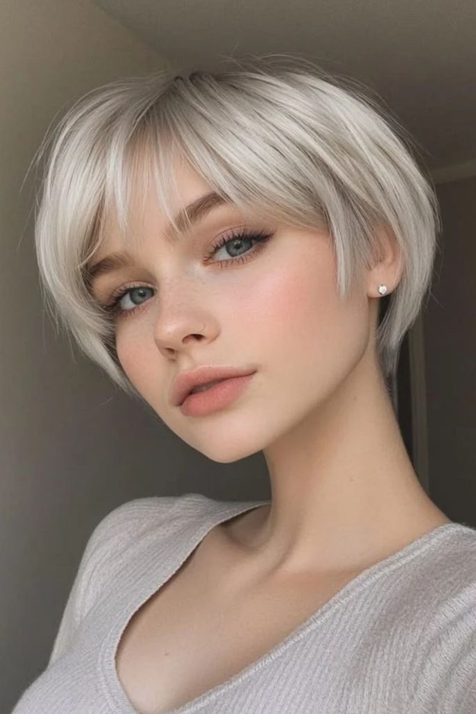 Silver mist textured pixie haircut.