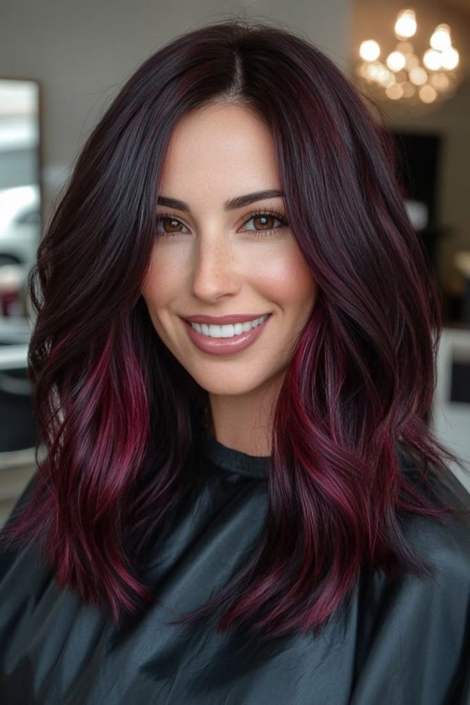 Smoky black cherry ombre hair