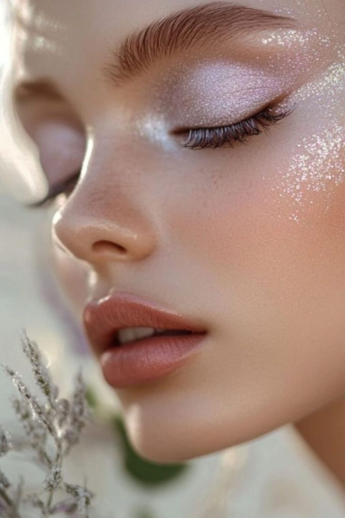 Snow angel glowing makeup look.