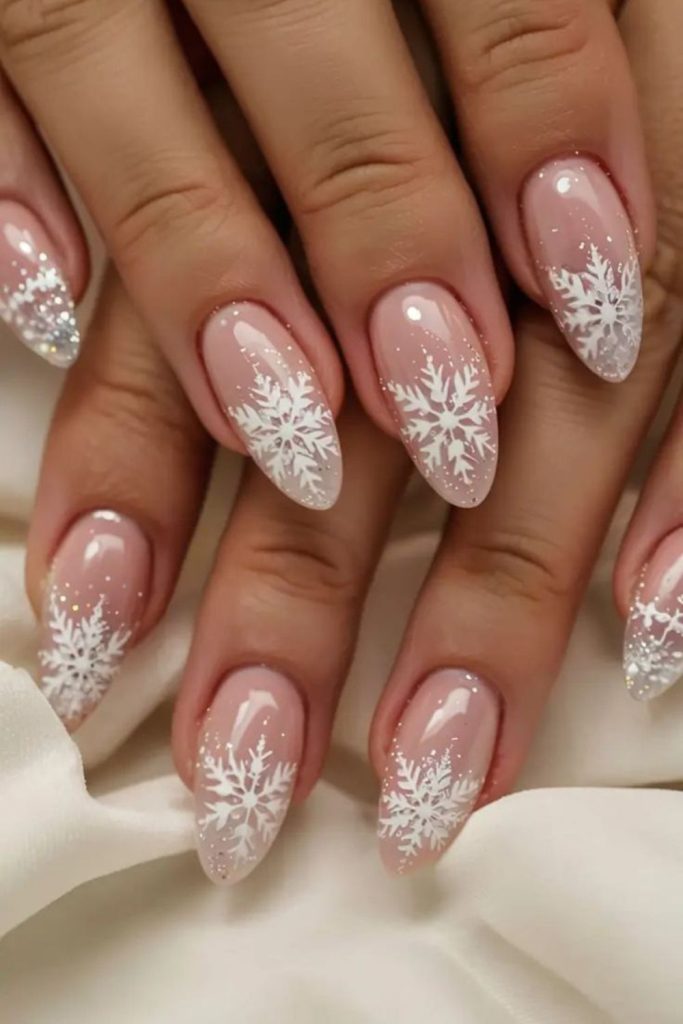 Nude minimalist snow-dusted nails.