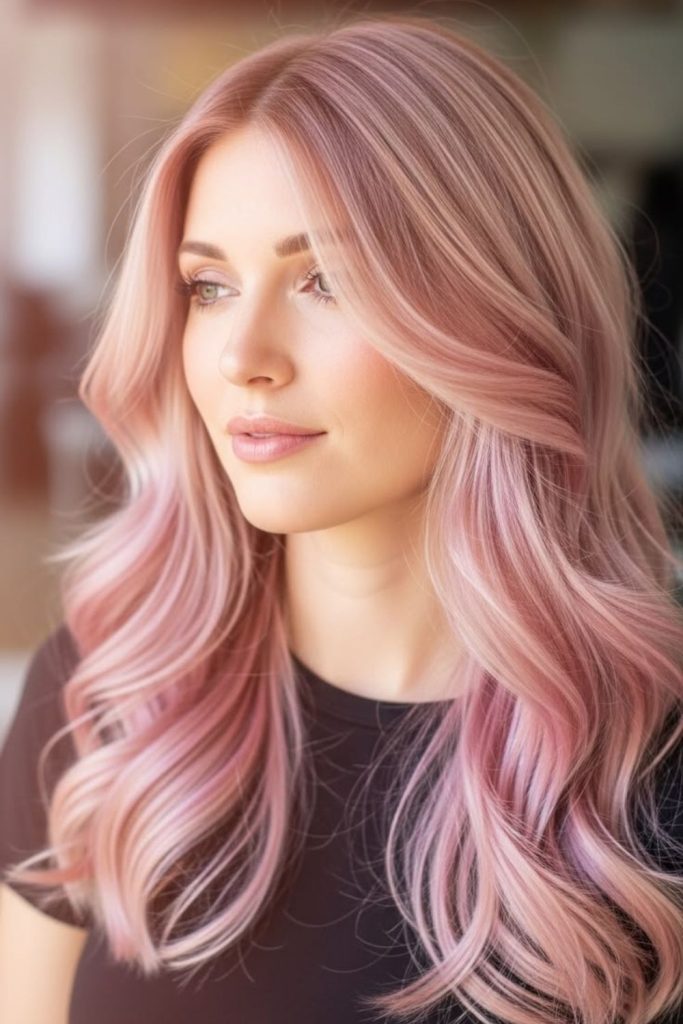 Soft pink rose gold pastel hair.