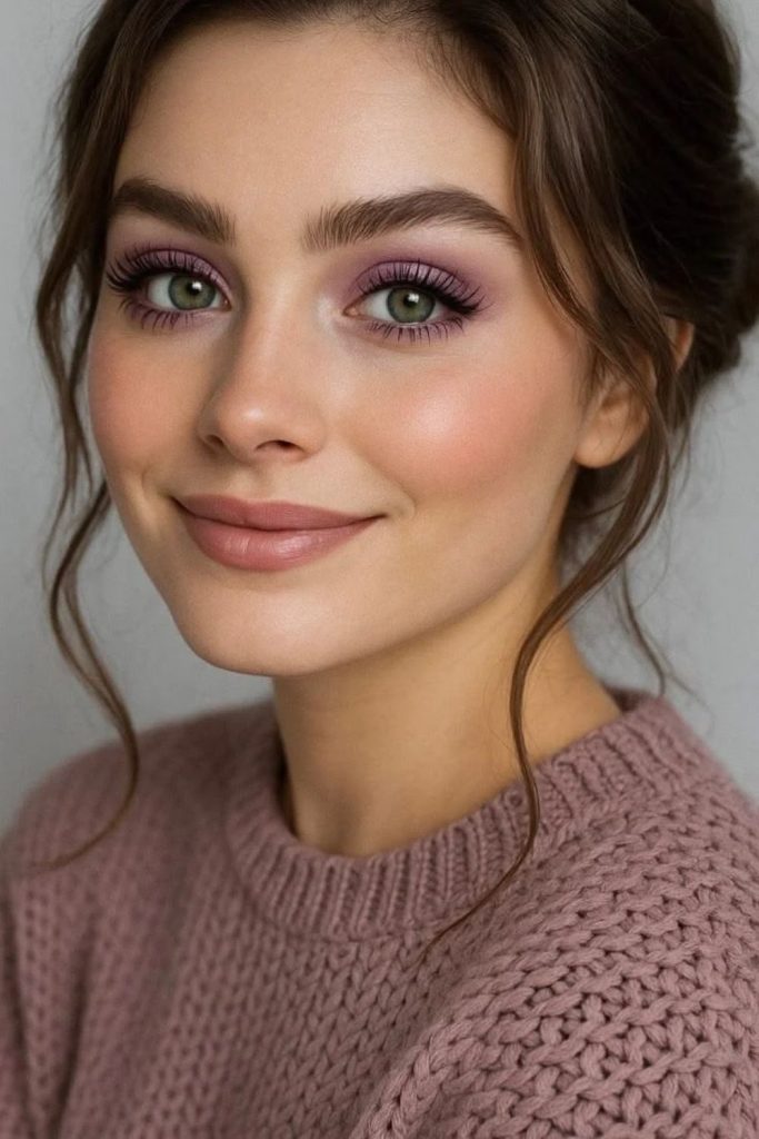 Soft plum fawn eye makeup.
