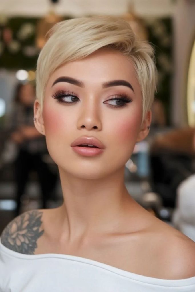 Soft tapered pixie bob hairstyle.