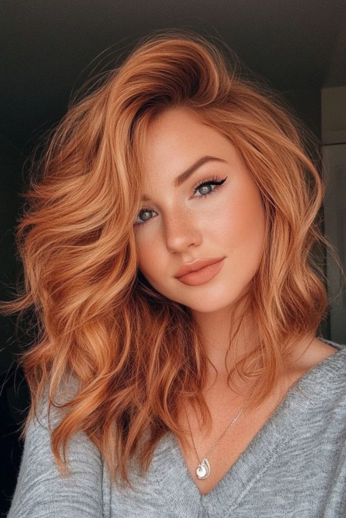Spiced apricot copper hair color