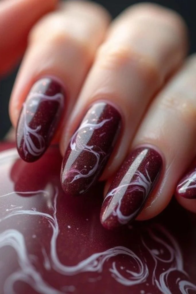 Spiced burgundy cinnamon swirl nails