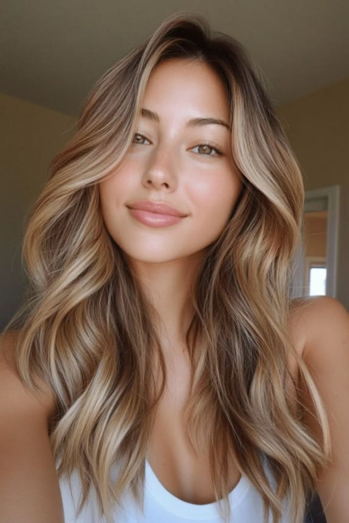 Sunlit bronde hair with face-framing highlights.