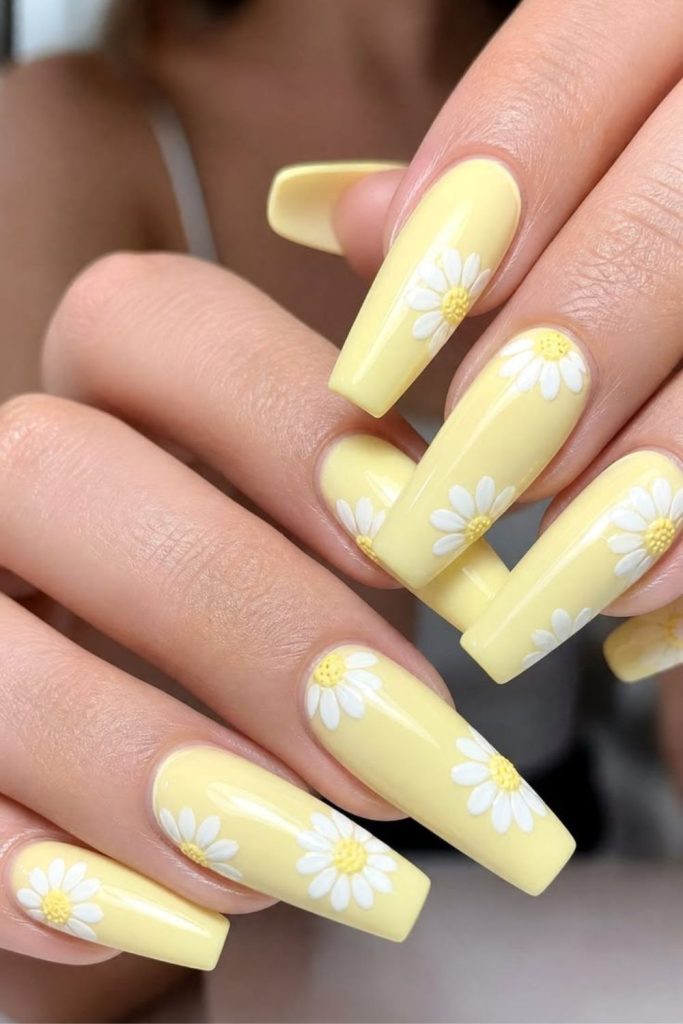 Yellow daisy pop coffin nails.