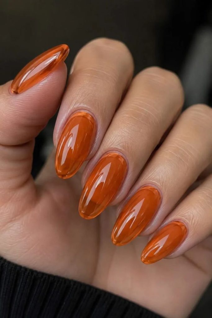 Juicy tangerine orange jelly nails.