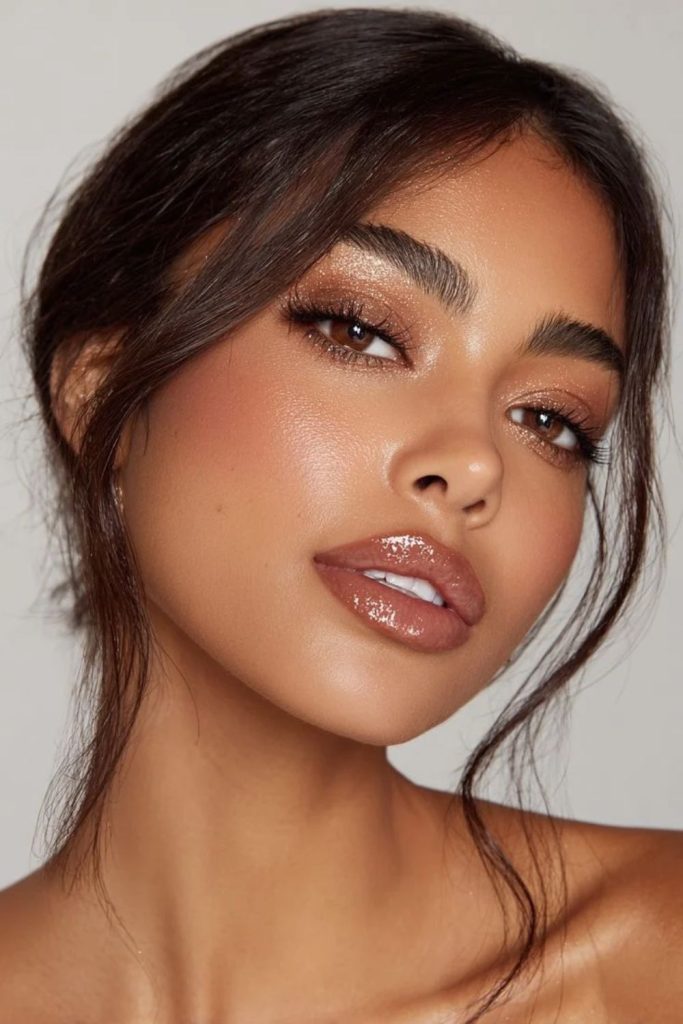 Toasted almond latte makeup look.