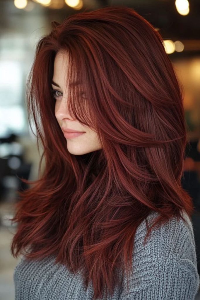 Sangria velvet hair with berry depth.