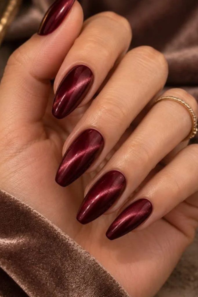 Velvet merlot burgundy almond nails