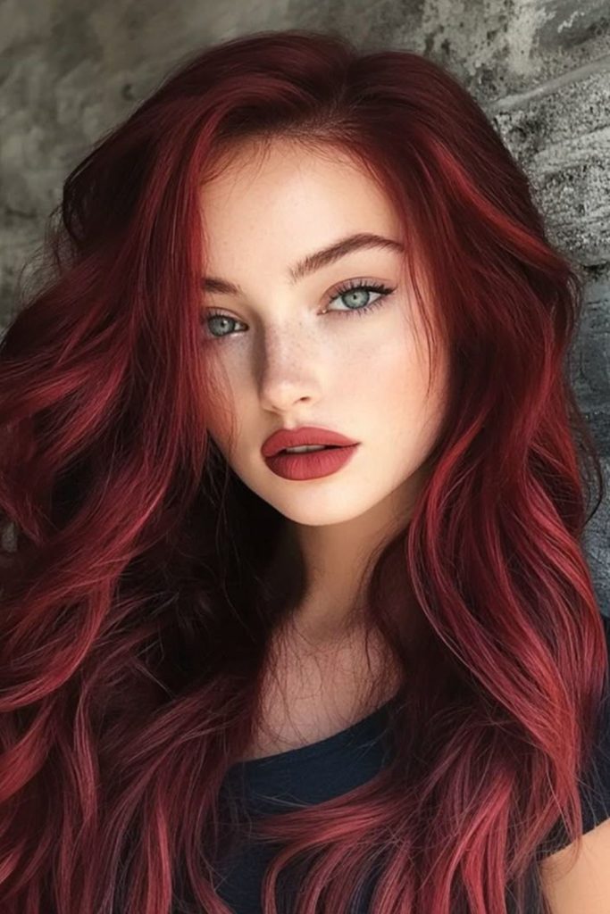 Pomegranate velvet red curls with dimension.