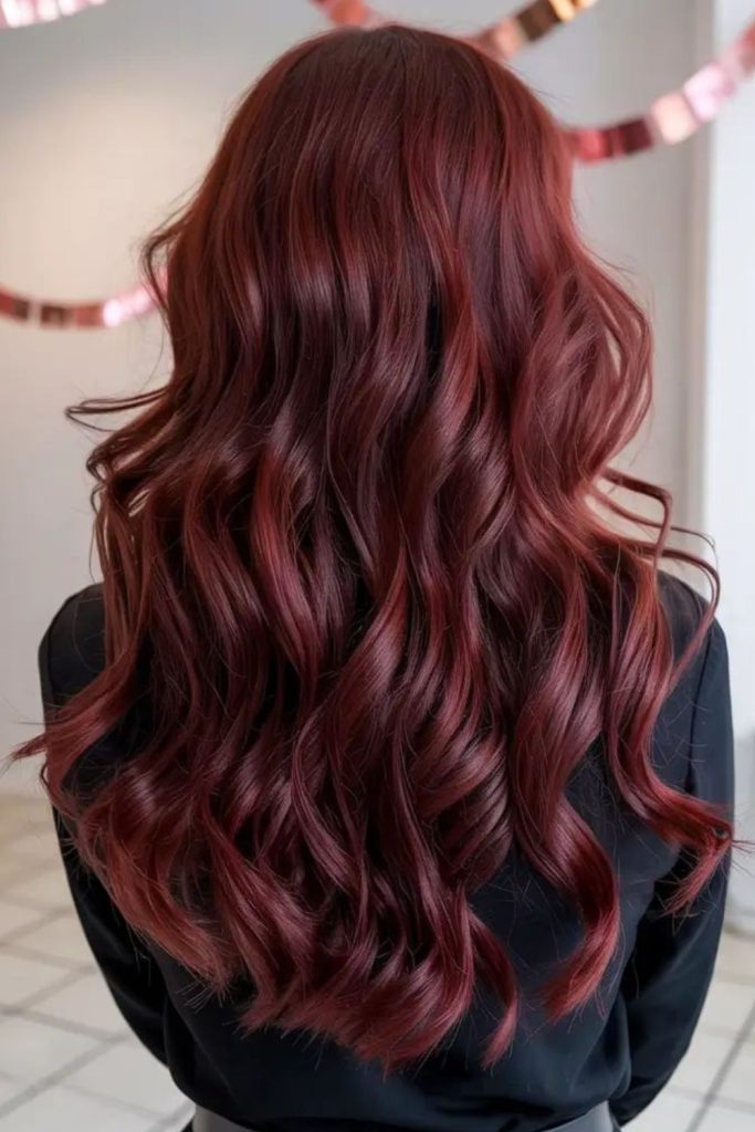 Raspberry rouge velvet hair with brightness.