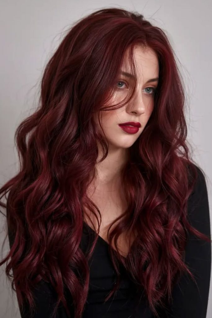 Sangria velvet hair with berry depth.