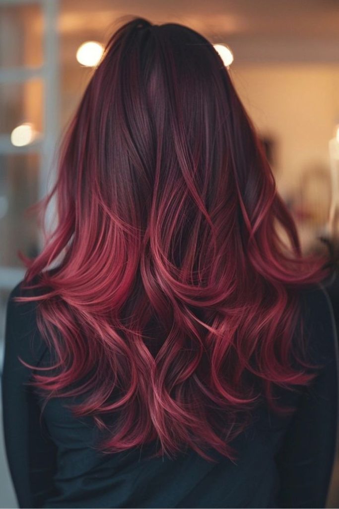 Velvet wine ombre with flowing waves.