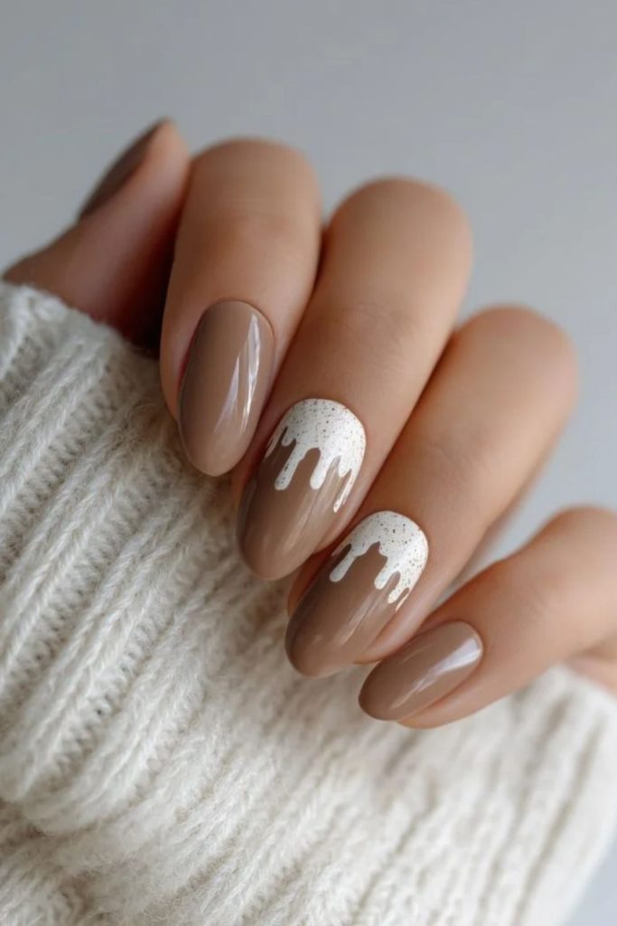 Cocoa nails with whipped cream details.