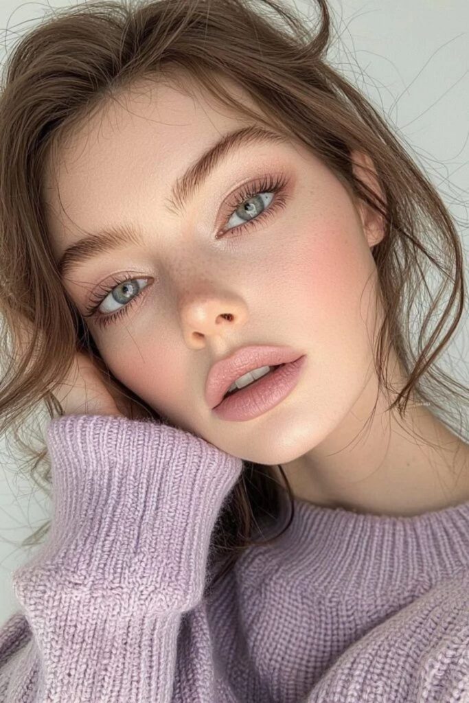 Winter picnic rosy makeup look.