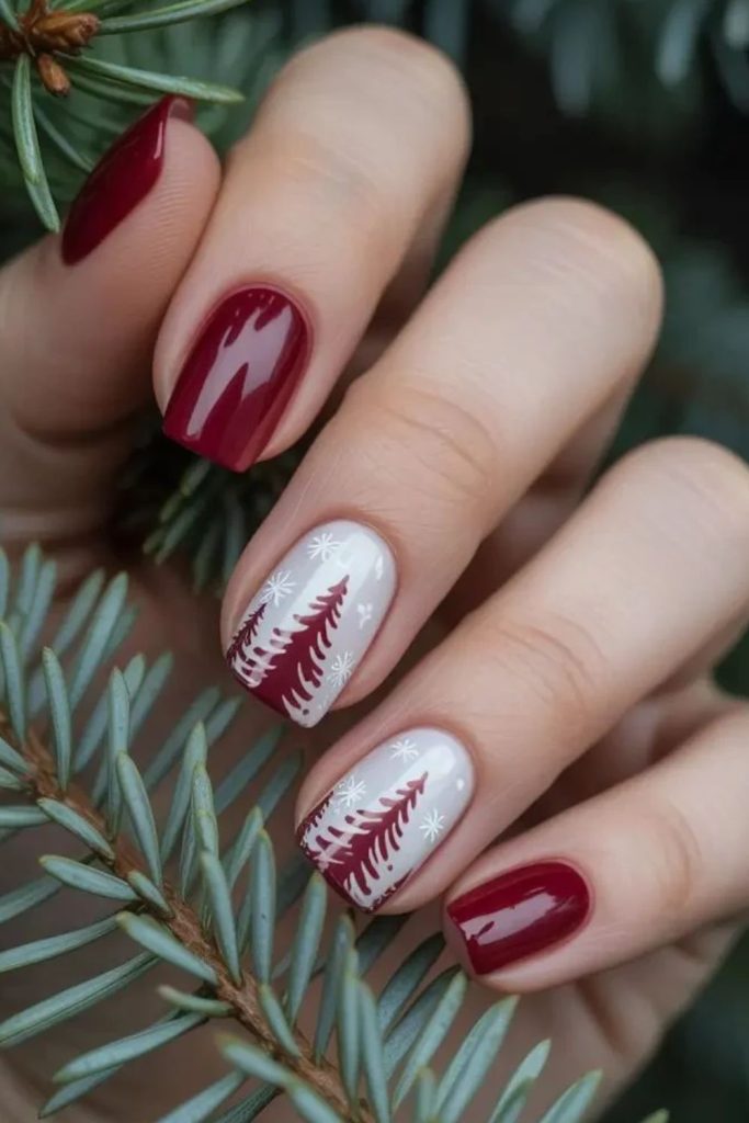 Glamorous burgundy après-ski inspired nails.