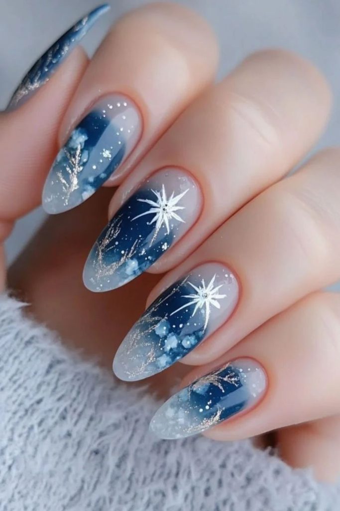 Dramatic après-ski snowstorm inspired nails.