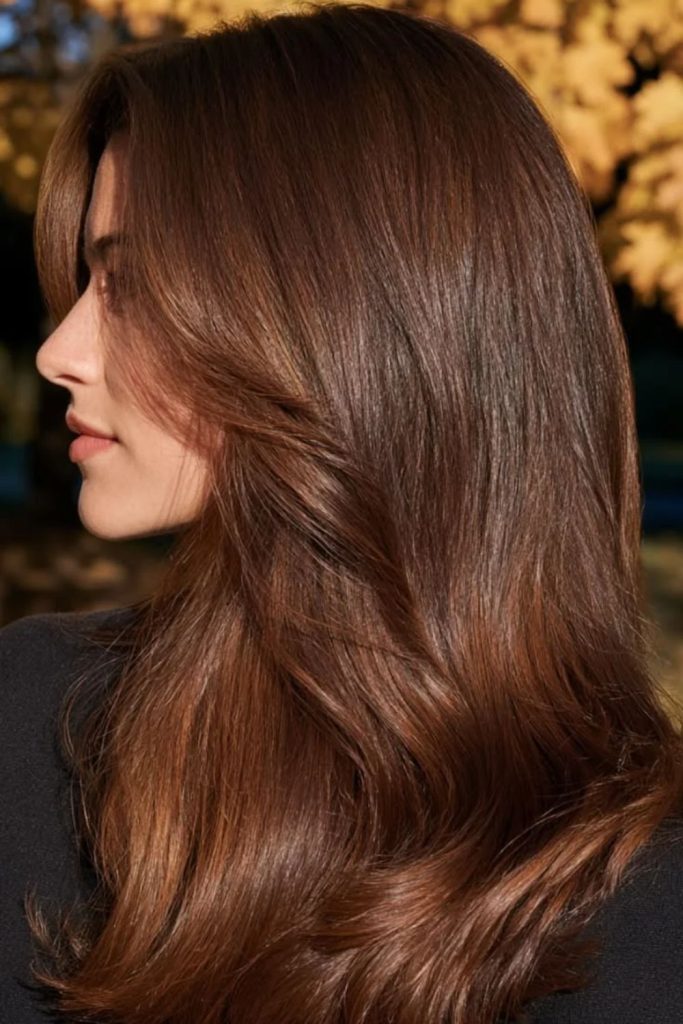 Burnished chestnut brown glossy locks