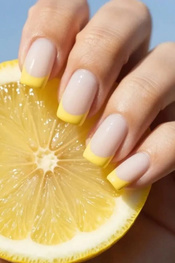 Butter yellow French fade manicure.